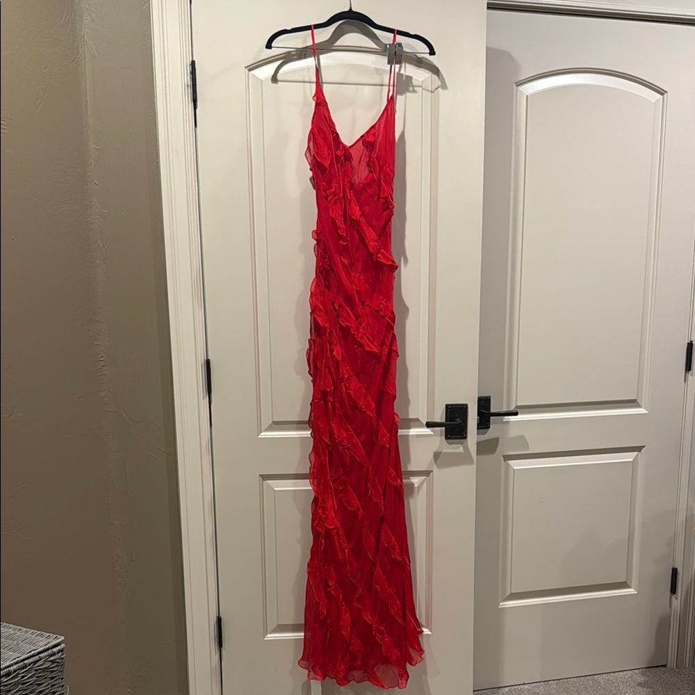 Elegant Red Ruffled Gown